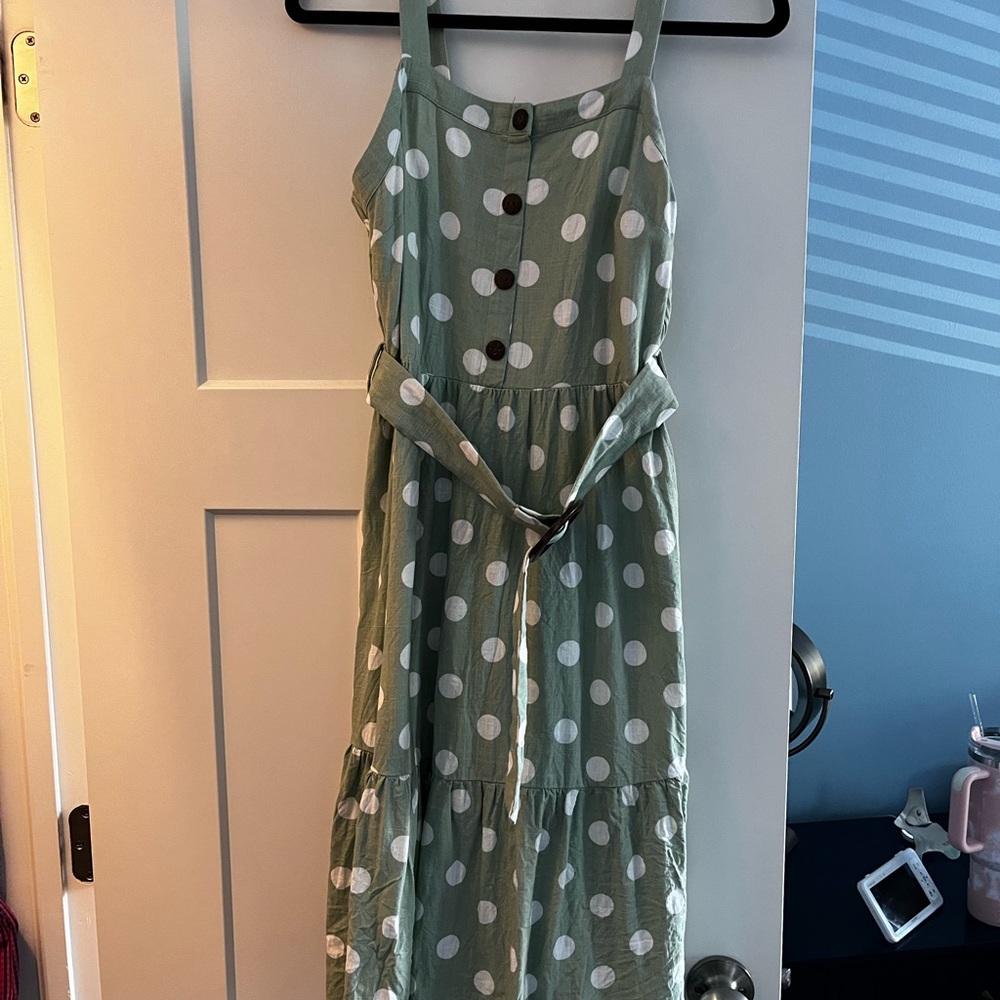 SALE 3 For $20 - Monteau Polka Dot Green Dress with Tie LARGE